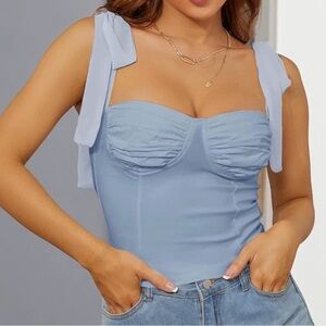 NWOT Petal & Pup Light Blue Crop Top with Bow Straps